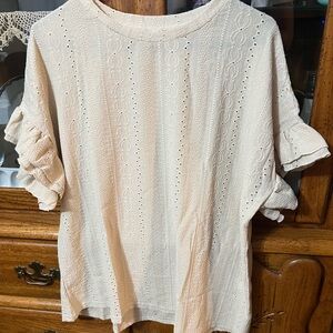 Women's Cream Eyelet Ruffle Sleeve Top